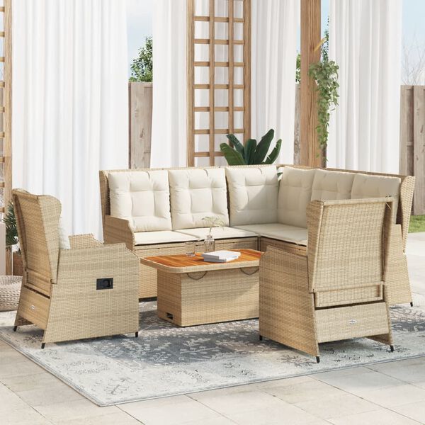 vidaXL 6-delige Loungeset met kussens poly rattan beige