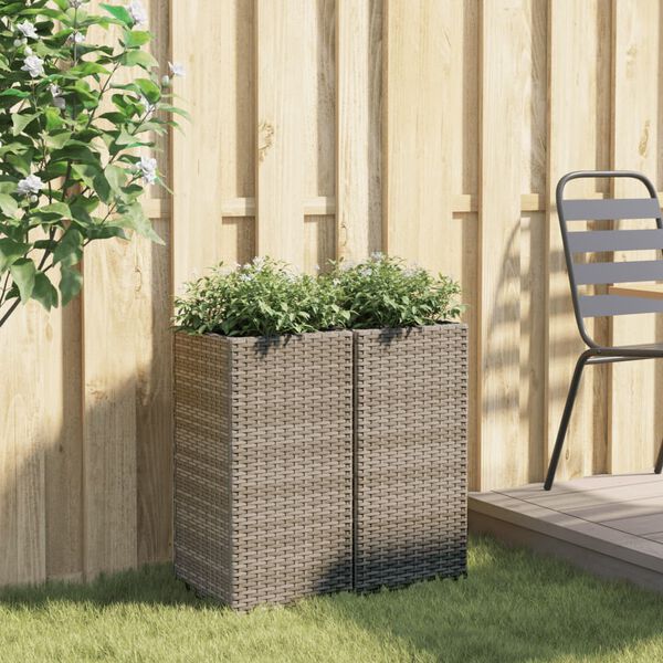 vidaXL Plantenbakken 2 st 30x30x60 cm poly rattan grijs