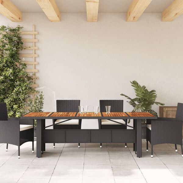 vidaXL Tuintafel met acaciahouten blad 240x90x75 cm poly rattan zwart