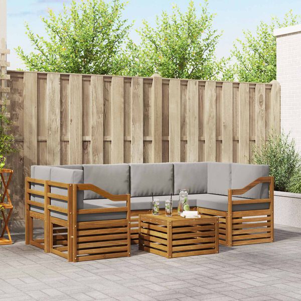 vidaXL Sofa-Sets 7 pcs Natuurlijk en Lichtgrijs Massief Acaciahout