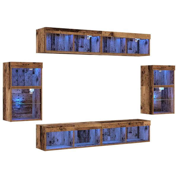 vidaXL Tv-meubelset met LED-striplichten 8 pcs Oud hout Bewerkt hout