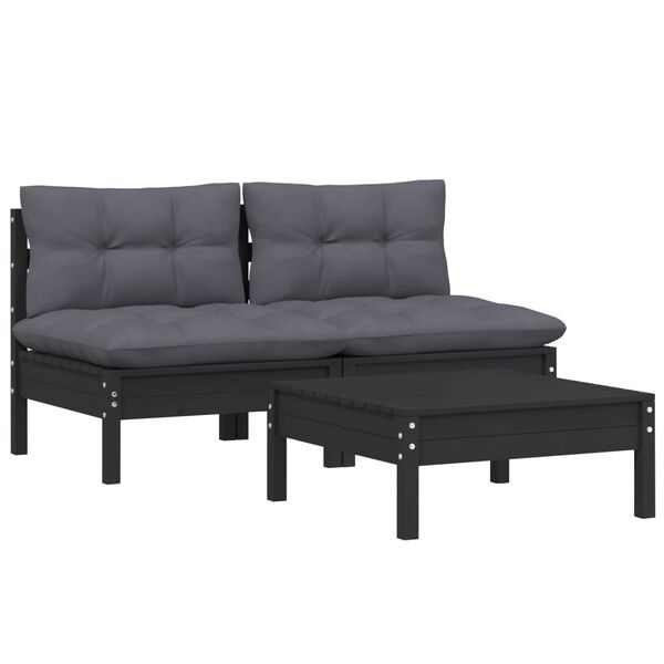 vidaXL 3-delige Loungeset met antracietkleurige kussens grenenhout