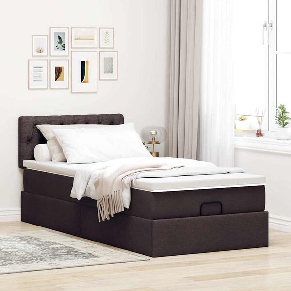 vidaXL Ottoman bed met matras en LED's 90x190cm stof donkerbruin