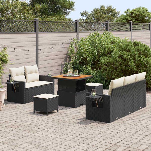 vidaXL Tuin Sofa Set met kussen 8 pcs Zwart poly rattan