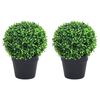 vidaXL Kunstplanten met pot 2 st buxus bolvorming 27 cm groen