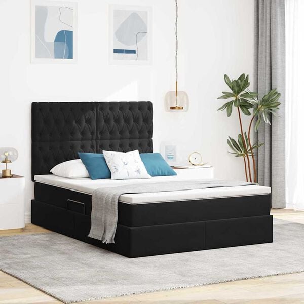 vidaXL Opslag bed met matras met matras Zwart 140 x 190 cm Fluweel
