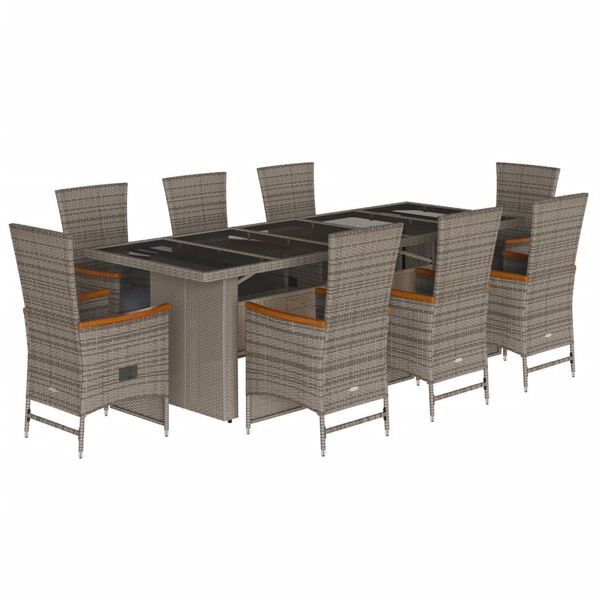 vidaXL 9-delige Tuinset met kussens poly rattan grijs