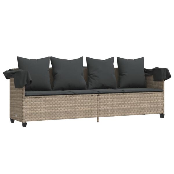 vidaXL Ligbed met luifel en kussens poly rattan lichtgrijs