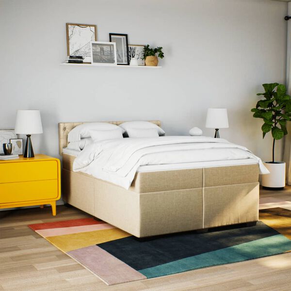 vidaXL Boxspring met matras stof cr&egrave;mekleurig 200x200 cm