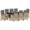vidaXL Tuin eettafelset met kussen 9 pcs Beige poly rattan