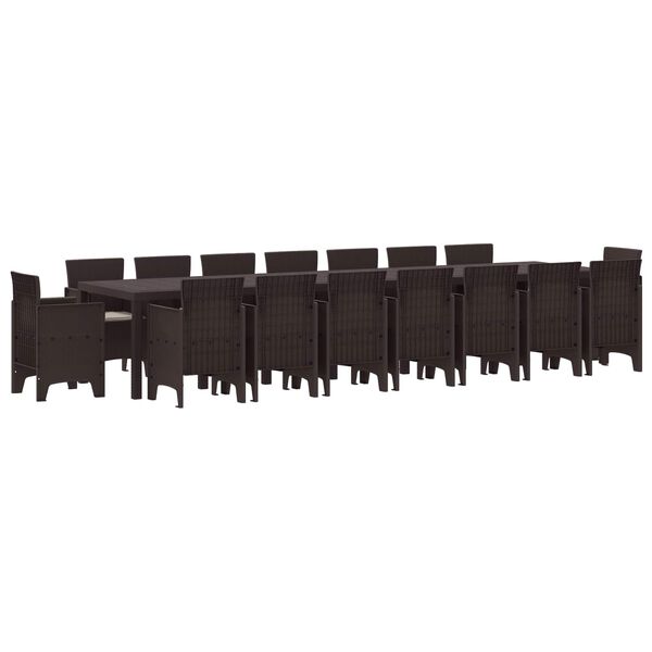 vidaXL Tuin Eettafelset met kussens met kussen 17 pcs Bruin PP