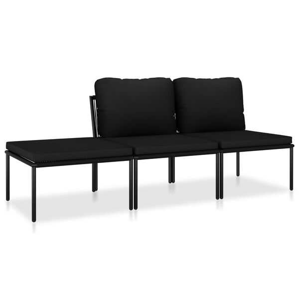 vidaXL 3-delige Loungeset met kussens PVC zwart