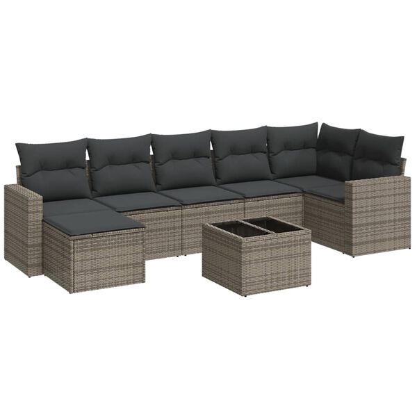 vidaXL 8-delige Loungeset met kussens poly rattan grijs