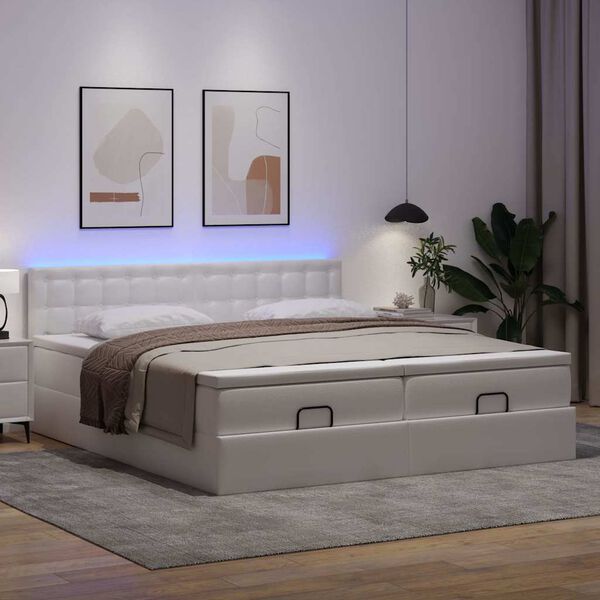 vidaXL Ottoman bed met matrassen en LED's 180x200cm kunstleer wit