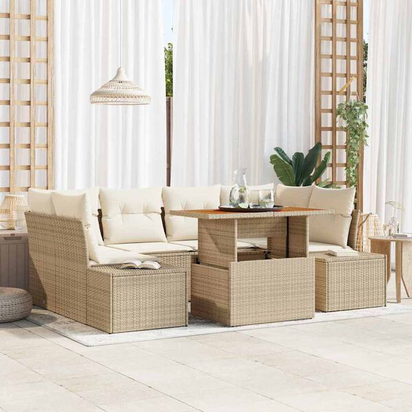 vidaXL Tuin Sofa Set met opslag 7 pcs Beige Poly riet