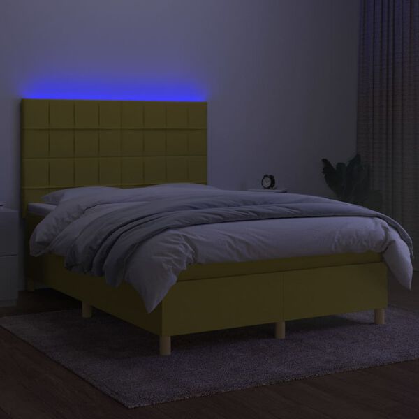 vidaXL Boxspring met matras en LED stof groen 140x190 cm