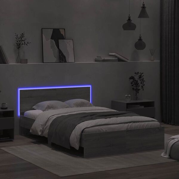 vidaXL Bedframe met hoofdeinde en LED grijs sonoma eiken 120x190 cm