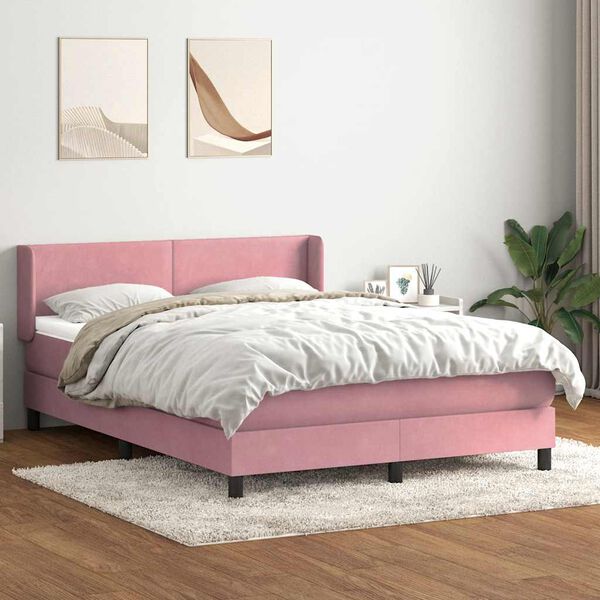 vidaXL Boxspring met matras fluweel roze 160x220 cm