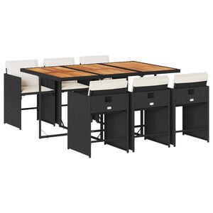 vidaXL 7-delige Tuinset met kussens poly rattan zwart