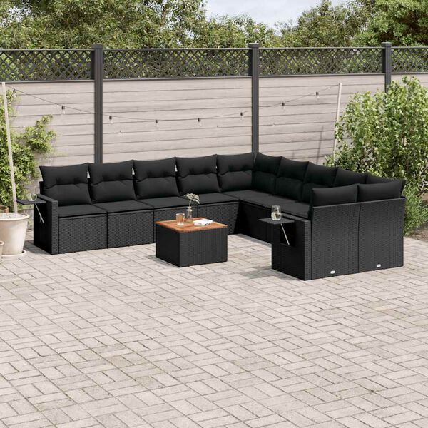 vidaXL 11-delige Loungeset met kussens poly rattan zwart