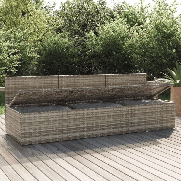 vidaXL Tuinbank 3-zits met kussens poly rattan grijs