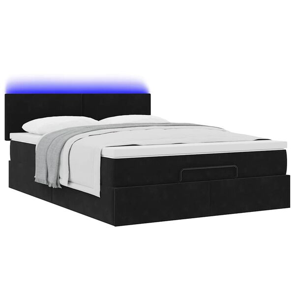 vidaXL Ottoman bed met matras en LED's 140x200cm fluweel zwart