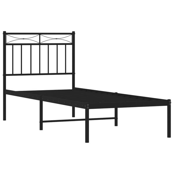 vidaXL Bedframe met hoofdbord metaal zwart 75x190 cm