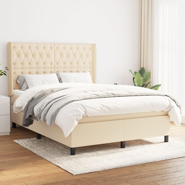 vidaXL Boxspring met matras stof cr&egrave;mekleurig 140x190 cm