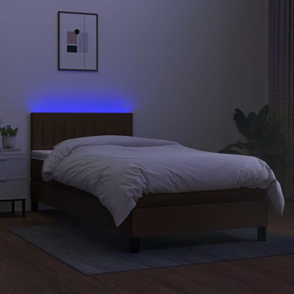 vidaXL Boxspring met matras en LED stof donkerbruin 80x200 cm