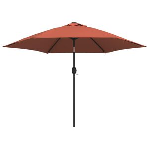 vidaXL Parasol met LED-verlichting en stalen paal 300 cm terracotta