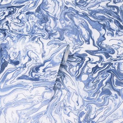 DUTCH WALLCOVERINGS Behang Liquid Marble blauw