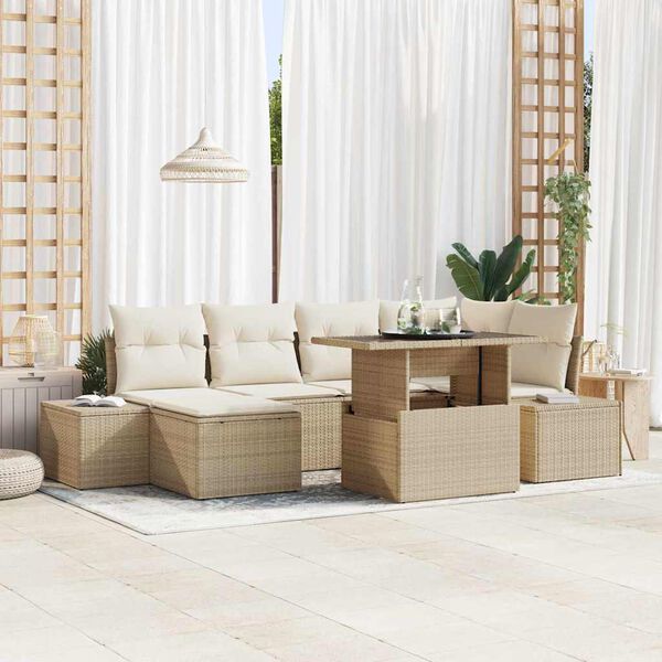 vidaXL Tuin Sofa Set met kussen 7 pcs beige en cr&egrave;mekleurig