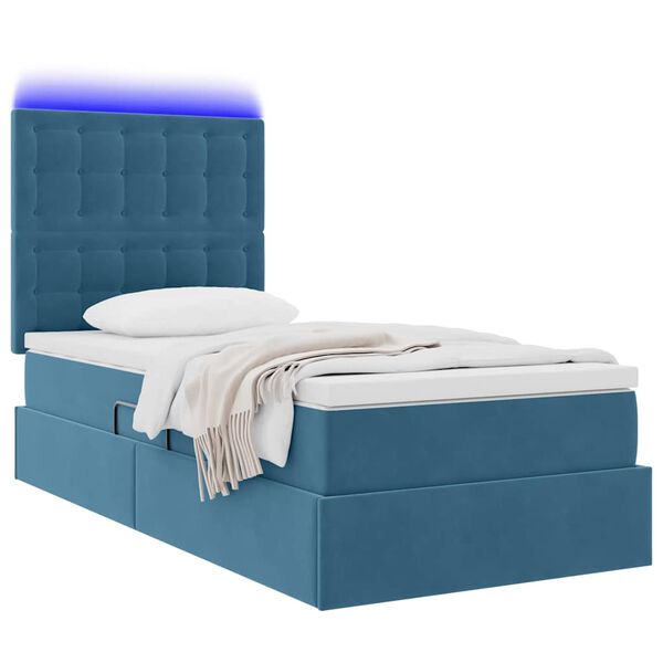 vidaXL Opbergbed met LED met matras Donkerblauw 90 x 190 cm Fluweel