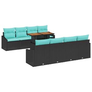 vidaXL Tuin Sofa Set met kussen 9 pcs Zwart en Blauwgroen