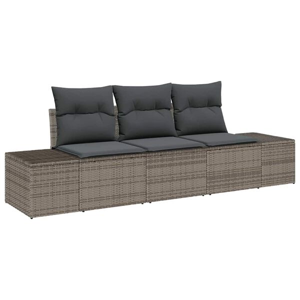 vidaXL Tuinbankenset met opslag 3 pcs Grijs poly rattan