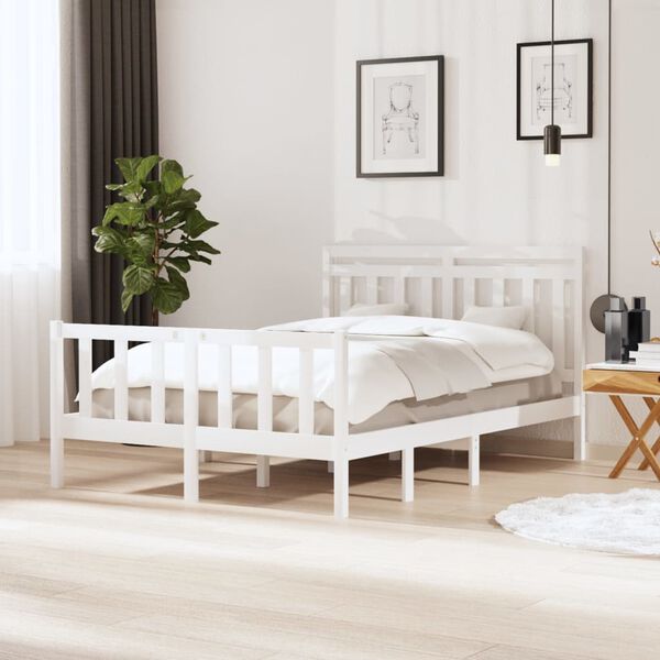 vidaXL Bedframe massief hout wit 135x190 cm