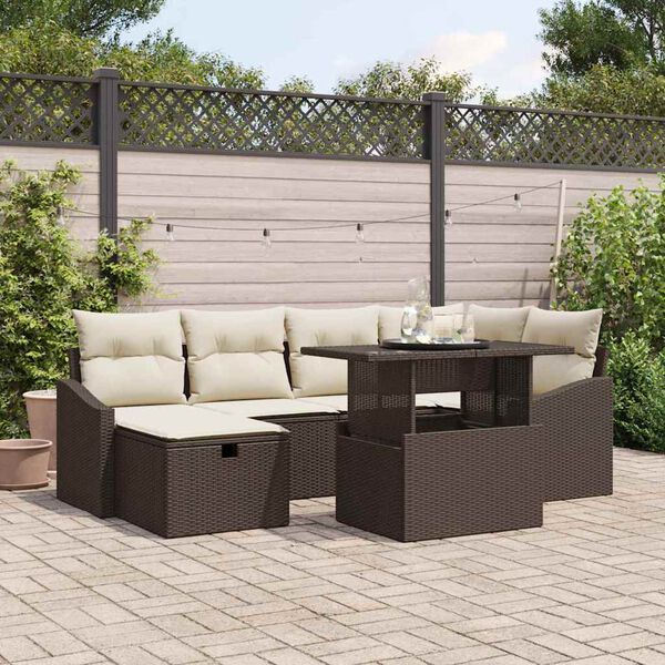 vidaXL Tuin Sofa Set met kussen 7 pcs Bruin poly rattan