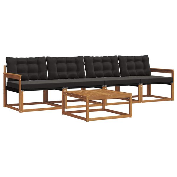 vidaXL Buiten bankenset met kussen 5 pcs Natuurlijk en Zwart