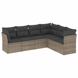 vidaXL 6-delige Loungeset met kussens poly rattan grijs