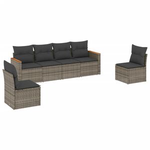 vidaXL 6-delige Loungeset met kussens poly rattan grijs