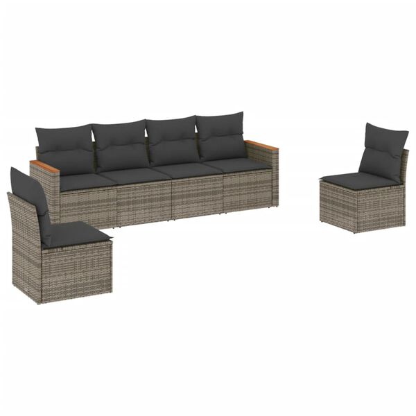 vidaXL 6-delige Loungeset met kussens poly rattan grijs