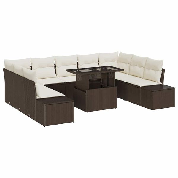 vidaXL Tuin Sofa Set met opslag 10 pcs Bruin Poly riet