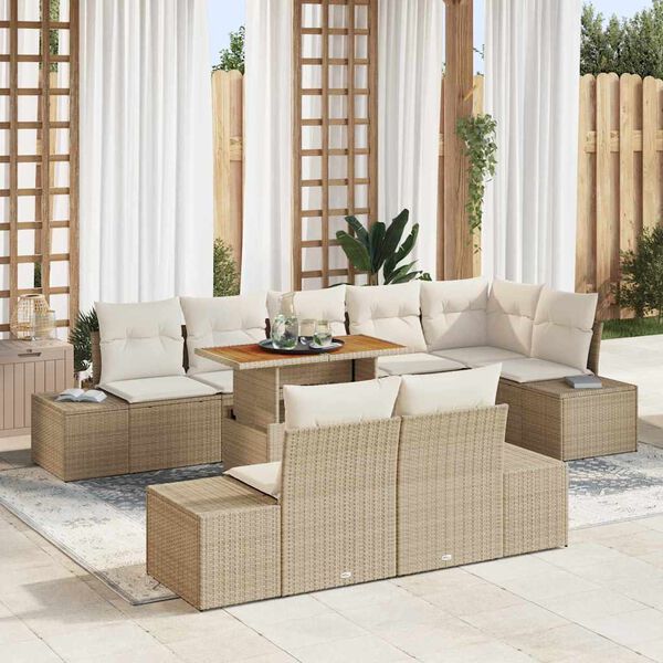 vidaXL Tuin Eetset met kussen 9 pcs Beige en Cr&egrave;me