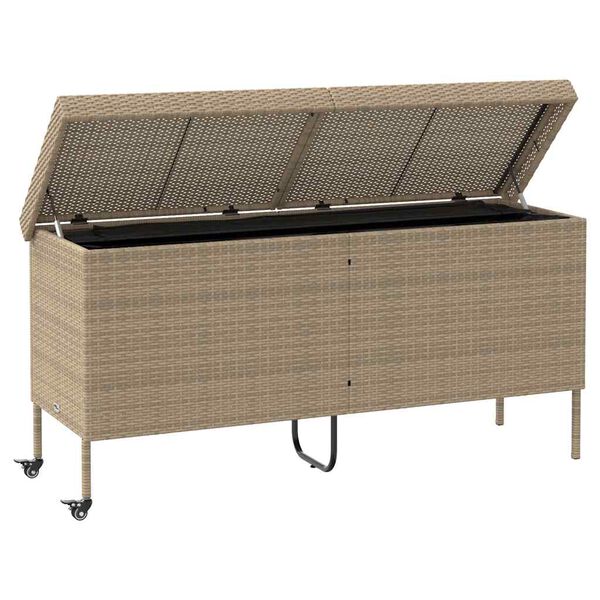 vidaXL Tuinbox met wielen 160x55x75 cm poly rattan beige
