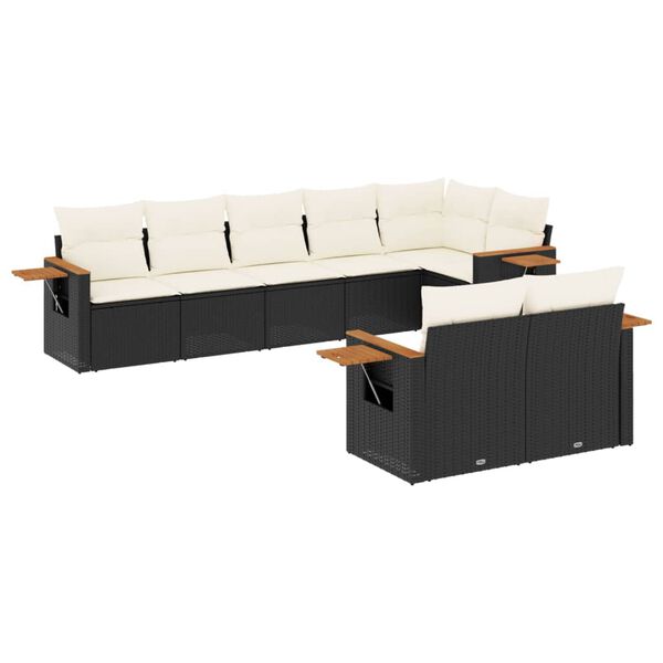 vidaXL 8-delige Loungeset met kussens poly rattan zwart