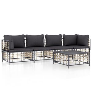 vidaXL 5-delige Loungeset met kussens poly rattan antracietkleurig