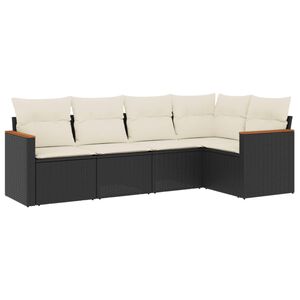 vidaXL 5-delige Loungeset met kussens poly rattan zwart