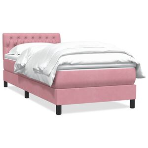 vidaXL Boxspring met matras fluweel roze 90x210 cm
