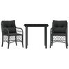 vidaXL 3-delige Bistroset met kussens poly rattan zwart