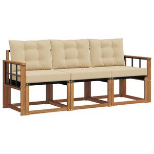 vidaXL Buiten bankenset met kussen 3 pcs Natuurlijk en Beige